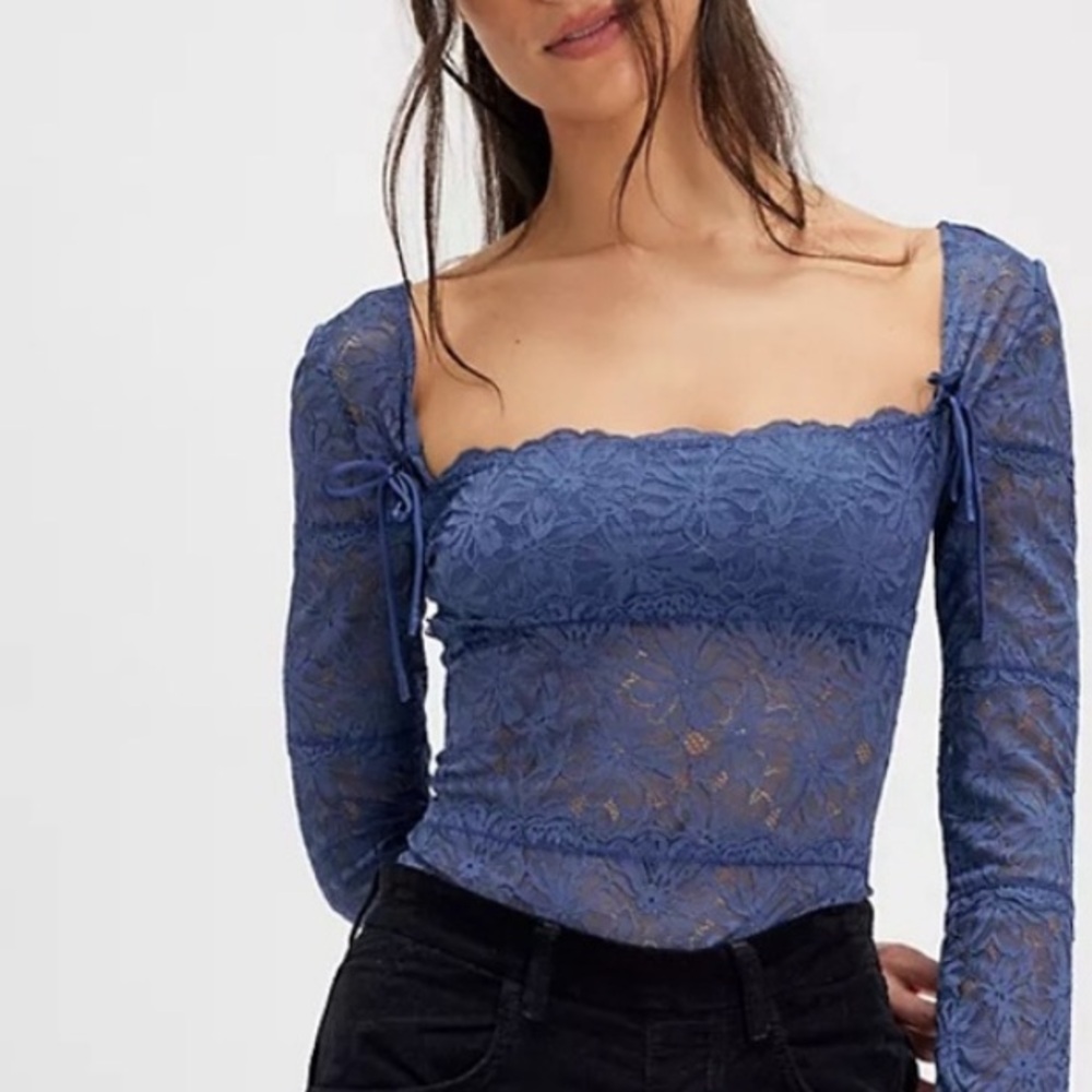 Elegant Blue Lace Bodysuit